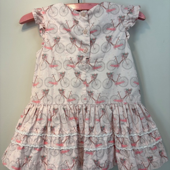 Peppa & Julie 18M Pink Bicycle Print Ruffle Dress Lace Flutter Sleeve Cotton - Picture 2 of 11